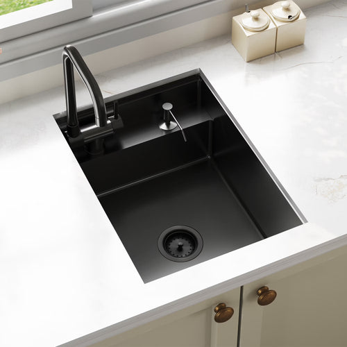 15x20 Inch Black Hidden Concealed Kitchen Bar Sink with Folding Faucet, RV Pre Bar Small Sink 16 Gauge Stainless Steel Undermount Sink with Accessories