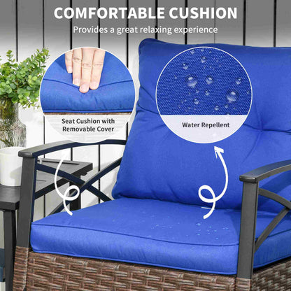 Outsunny 3pc Rocking Chair Set w/ Cushions, Wicker Bistro Set, Blue