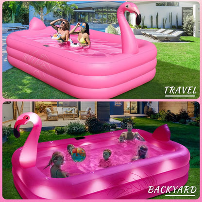 Inflatable Pool with Lights,  Solar Flamingo Swimming Pool for Kids,Adults Inflatable Blow up Pool, Large Kiddie Pool, Durable Thickened Inflatable Family Pool for Backyard,Outdoor,105"x65"x25"