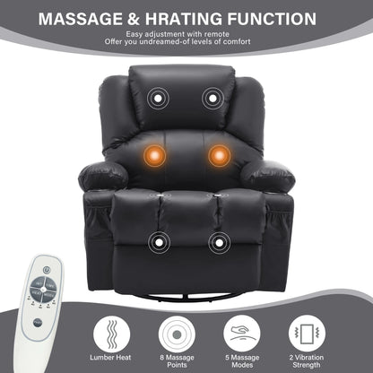JONPONY Manual Recliner Chair with Heat Therapy and Massage Function, Heavy Duty Reclining Mechanism Massage Chair, Elderly Single Rocker Sofa with Cup Holders for Bedroom Home Theater,Black