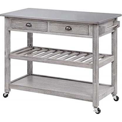 Boraam Sonoma 35.75in. H Wood Kitchen Cart with Stainless Steel Top - Barnwood Wire-Brush Finish