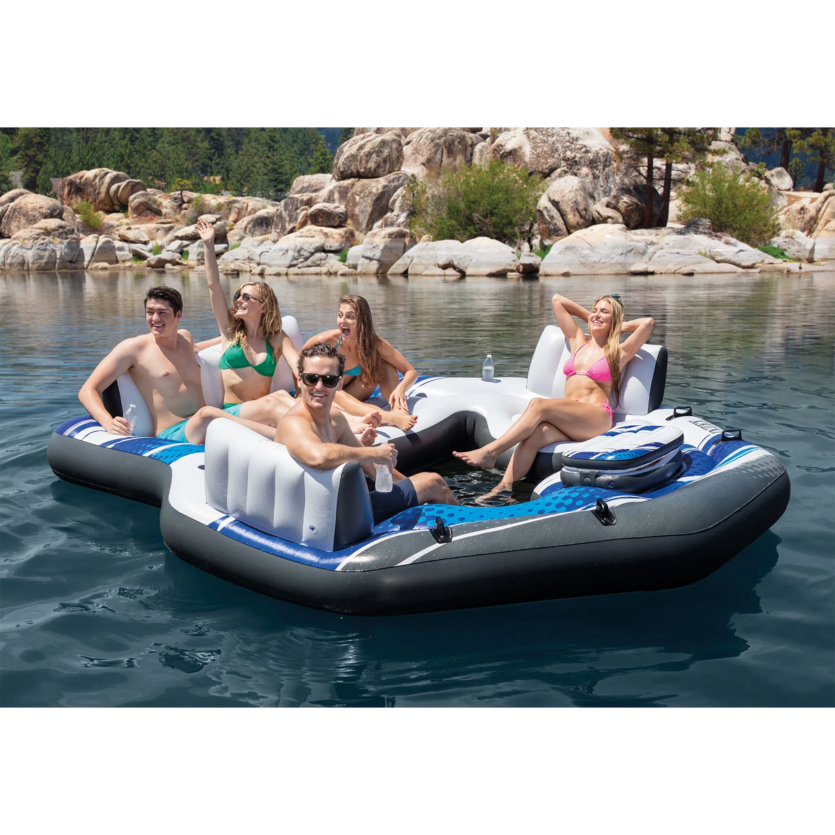 Intex Blue Tropic Inflatable Lake Island Float with Cooler and Cupholders