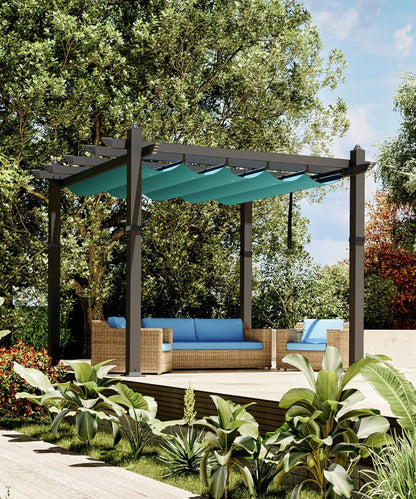Outdoor Aluminum Pergola with Retractable Canopy, Reinforced 4-Sided Base, Waterproof & UV-Resistant Adjustable Roof, Modern Design for Patio, Deck, Backyard, and Garden