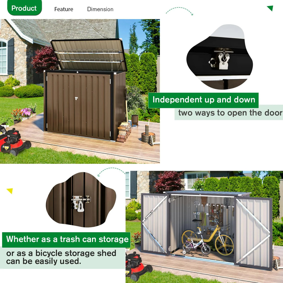 AECOJOY 46 Cu ft. Outdoor Horizontal Storage Shed Wastebasket Enclosure Container Metal Garbarge Shed in White