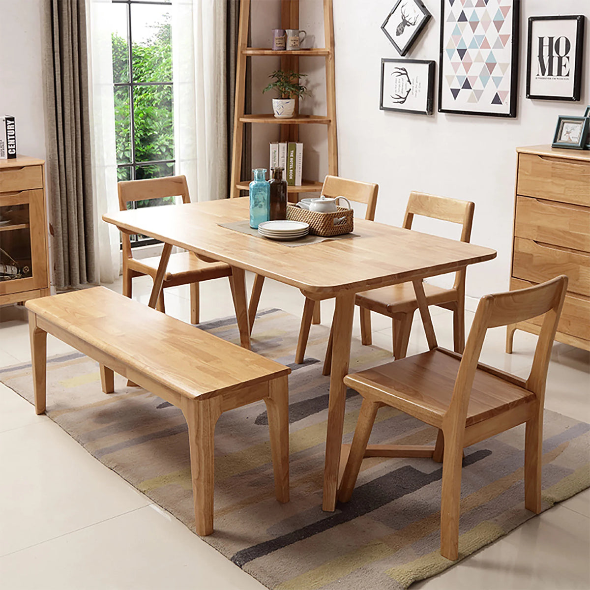 WILK  100% Natural Solid Oak  Wood-color Bench Farmhouse Dining Bench, Entrance Bench Bed End Bench,for Living Room, Bedroom ,Home Office,, Balcony,Patios