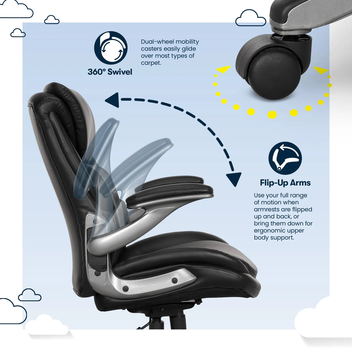 Serta Lumbar Support and Swivel Manager Desk Chair, Black