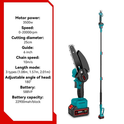 3-in-1 Brushless 6" Pole Chainsaw & Electric Pruning Shears Cordless Pole Saw