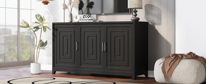 Euroco Modern TV Stand with Adjustable Shelves & Solid Wood Legs �C Media Console Cabinet with Storage for Living Room or Bedroom