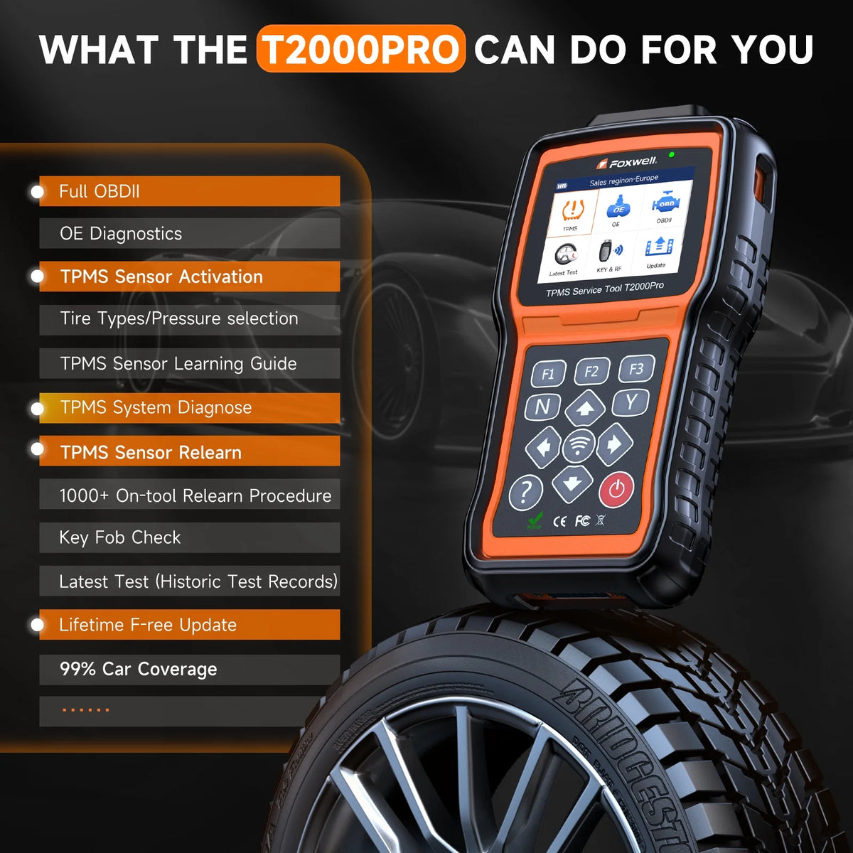 FOXWELL TPMS Reset Tool relearn Tool, Activate/Relearn All Sensors, TPMS Scan Tool Read/Clear DTCs, TPMS Program-ming Tool