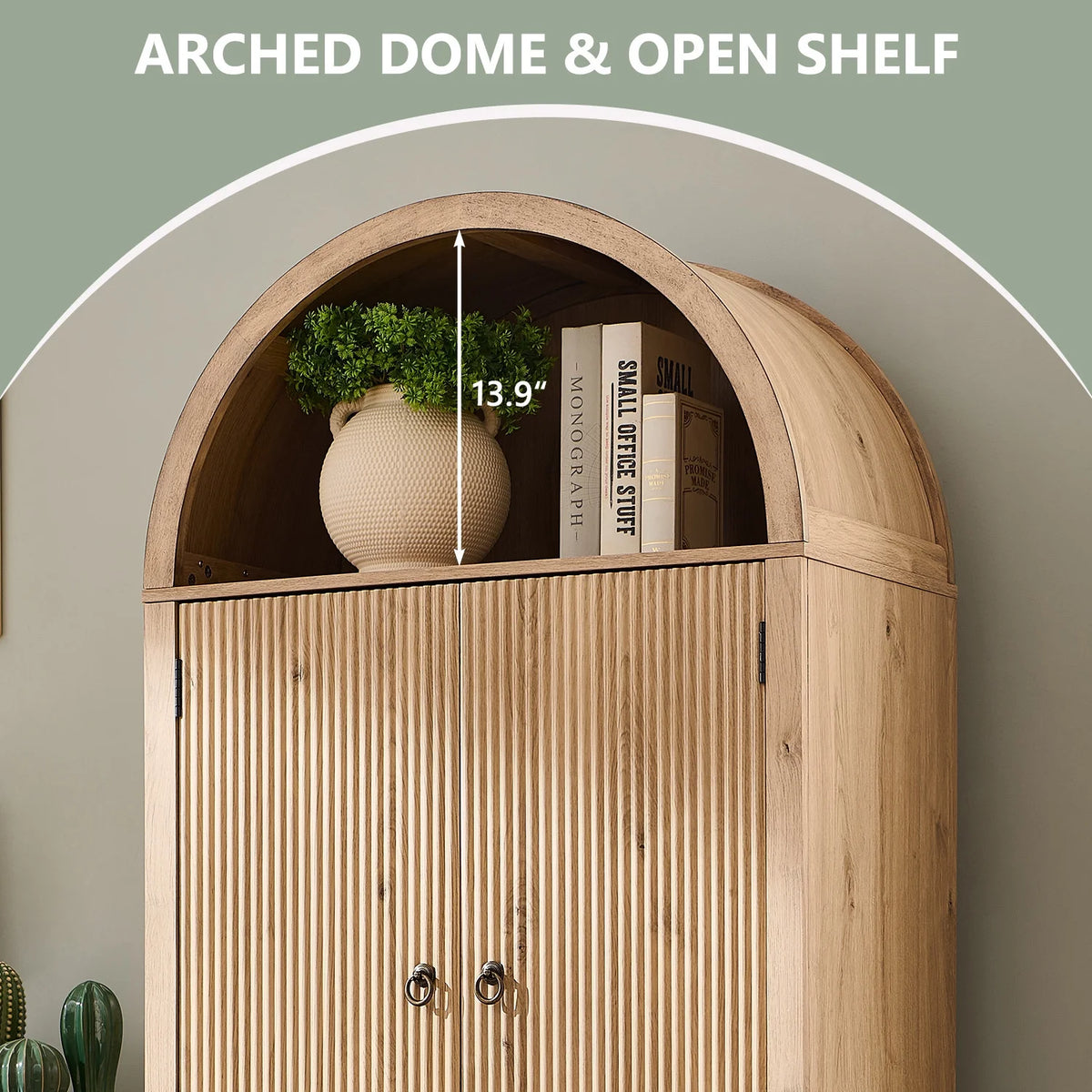 IFGET 71-Inch Arched 4-Tier Bookcase with Glass Doors and Drawers
