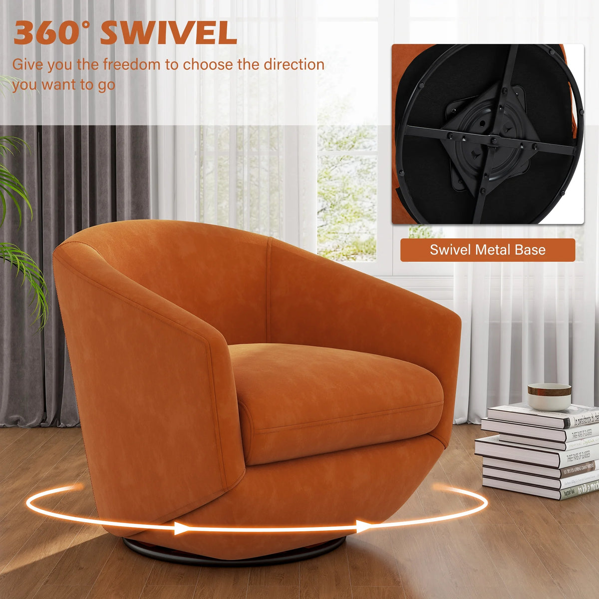 DREAMSIDEA Faux Leather Swivel Accent Chair Sets of 2 360�� Swivel Barrel Chair,Swivel Club Sofa for Living Room, Bedroom, Office,Brown