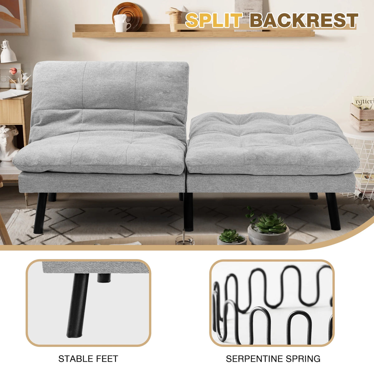 Homall Futon sofa, Two Seat Adjustable Sofa, Corduroy Fabric, Upholstered Sofa, Sofa Changeable into Bed, Leisure Reading and Games, Green
