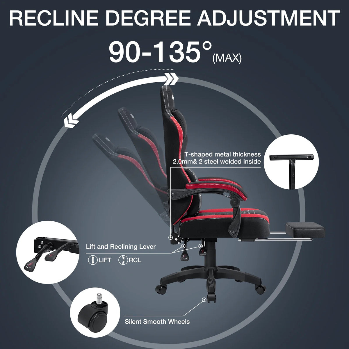 Hoffree Gaming Chair with Massage Fabric Office Chair with footrest for Adults, Ergonomic Gamer Chair with Headrest and Lumbar Support for Office Gaming, 440 LBS