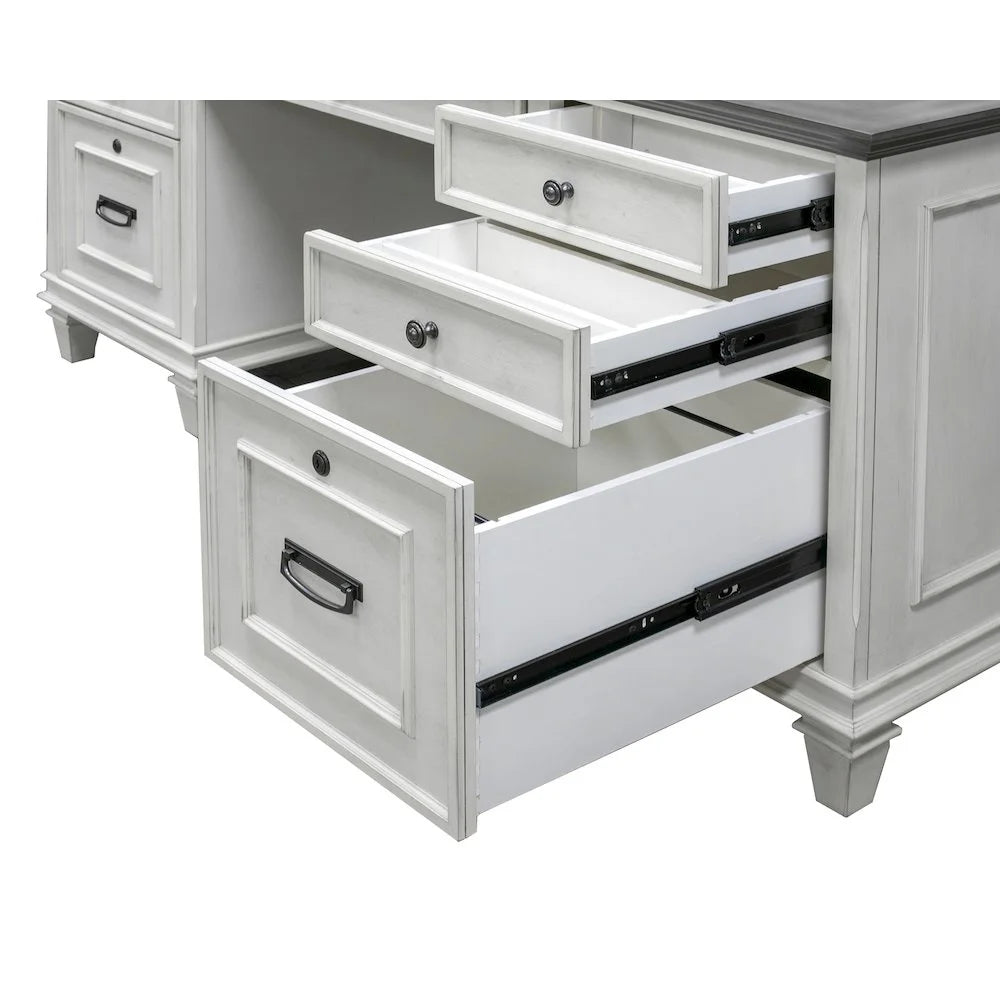 Martin Furniture Hartford White Wood Double Pedestal Desk Executive Desk