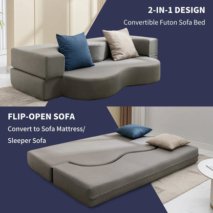 ZAFLY Full Size Convertible Futon Sofa Bed, Floor Sofa Bed Foldable, Foam Folding Mattress Sleeper, Cloth Fabrics Floor Couch Lounge Sleeper Bed for Living Room/Bedroom, Dark Grey