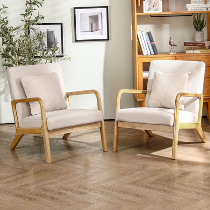 JULY'S SONG Mid Century Modern Accent Chair Set of 2, Linen Upholstered Reading Chairs for Living Room, 25.6" W Fabric Comfy Armchair, Beige