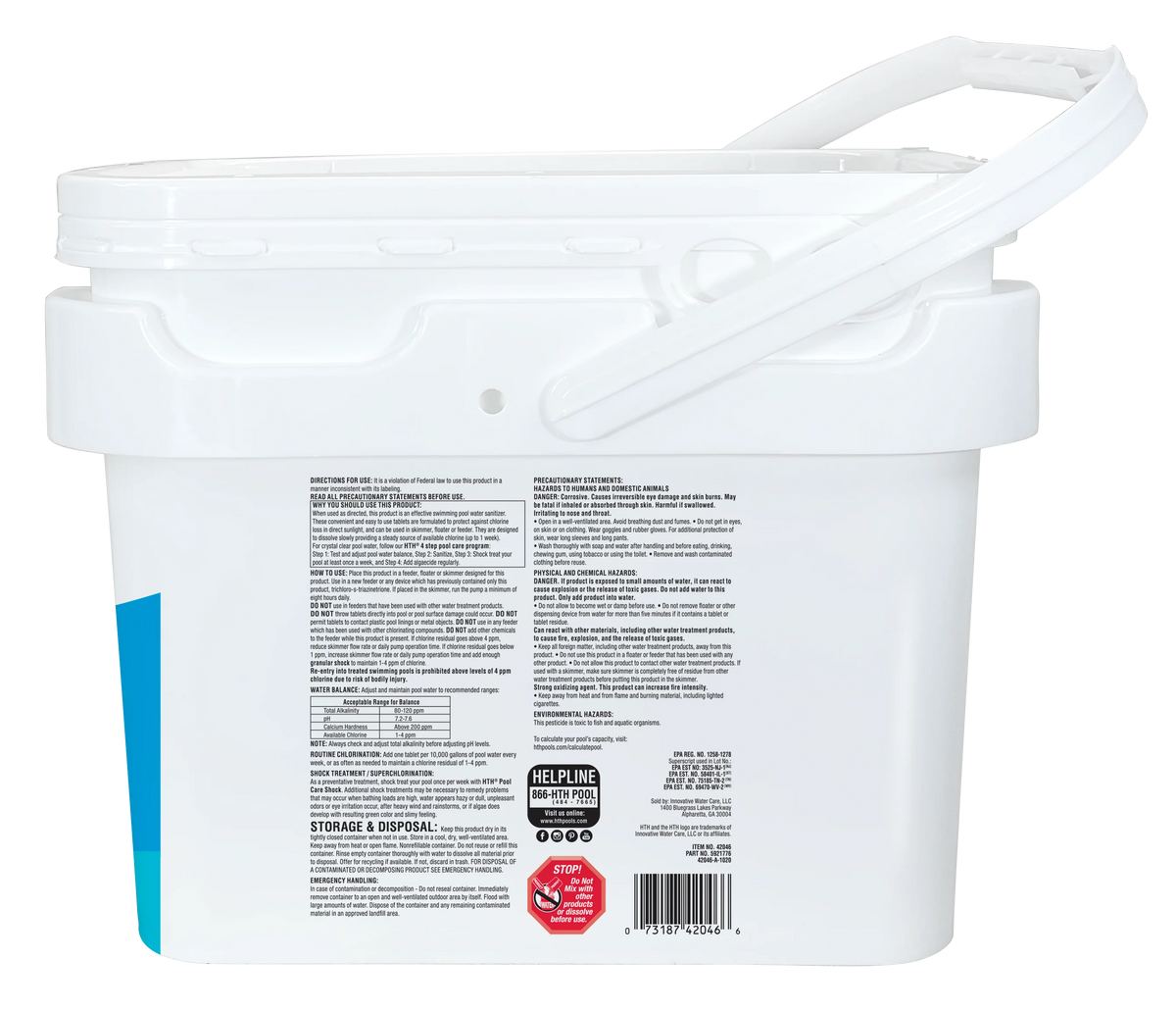 HTH Pool Care 3" Chlorine Tabs for Swimming Pools, Pool Chemicals, 25 lbs
