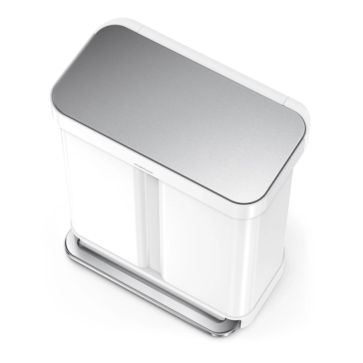 simplehuman 58 Liter / 15.3 Gallon Rectangular Dual Compartment Recycling Step, Brushed Stainless Steel with Soft-Close Plastic Lid Kitchen Trash Can