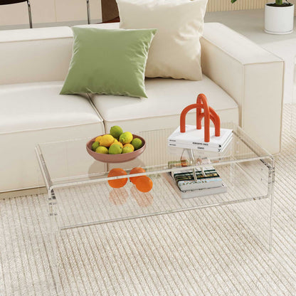 Ageszoe Coffee Table with Storage Shelf ,Acrylic Modern Clear End Table,Kid's Table for Livingroom, 32"L x 16"W x 16"H"