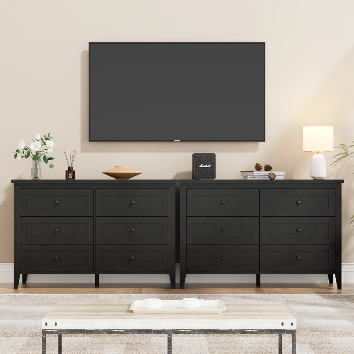 RichYa 6 Drawer Dresser for Bedroom,Chest of Drawers with Metal Knobs,Dresser for Closet,White