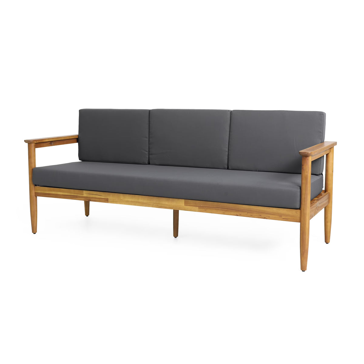 Noble House Magnolia Acacia Wood Outdoor Patio 3-Seater Sofa in Teak/Dark Gray