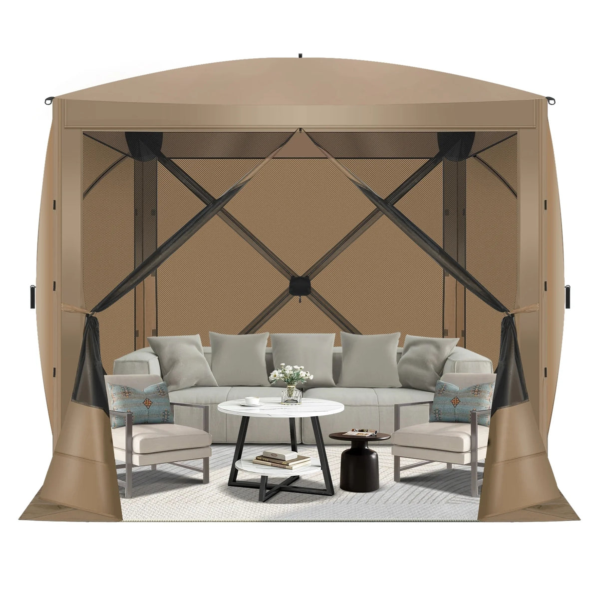 COBIZI 8x8 Pop up Gazebo Tent, Ez up Waterproof Screen Tent Screen House, Portable Outdoor Canopy Sun Shelter with 3 Sidewalls, Carry Bag & Ground Stakes for Camping, Garden and Picnics, Gray