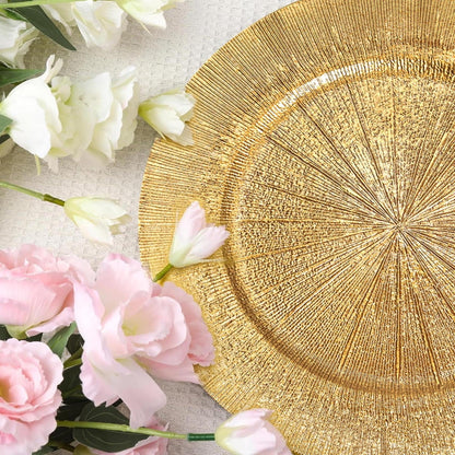 Antique Gold 13" Charger Plates - 100-Pack Plastic Dinnerware for Weddings, Holiday Tablescapes & Luxury Events