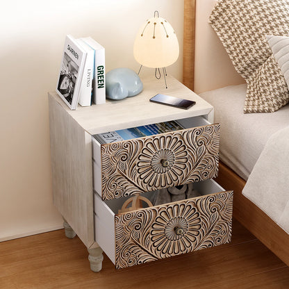 FOROUTIA Wooden Nightstand with 2 Drawers,Vintage MDF Bedside Tables with Storage