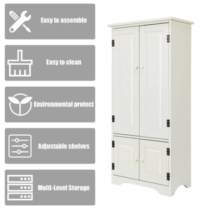 Costway Accent Storage Cabinet Adjustable Shelves Antique 2 Door Floor Cabinet Cream White