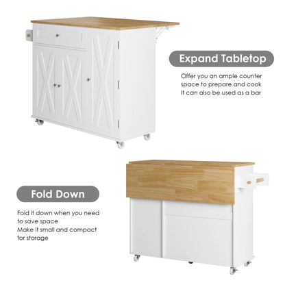 Homfa Kitchen Island with Storage, 27.6" W Wood Kitchen Island Cart with Drop Leaf, White Rolling Cart with Lockable Wheels