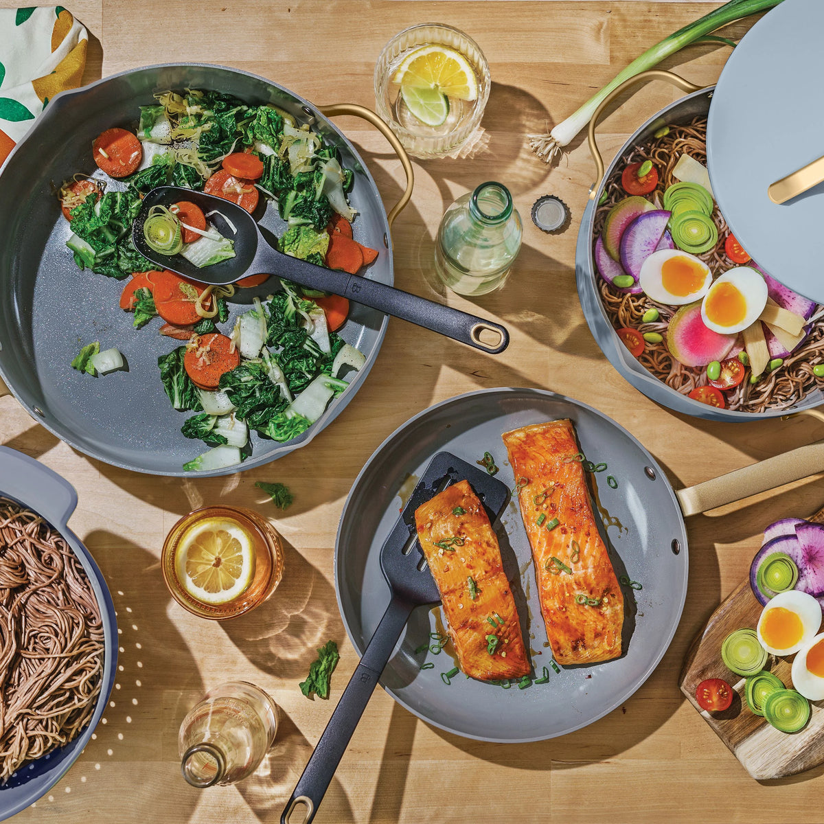 Beautiful 12pc Ceramic Non-Stick Cookware Set with Strainer Lids, White Icing by Drew Barrymore