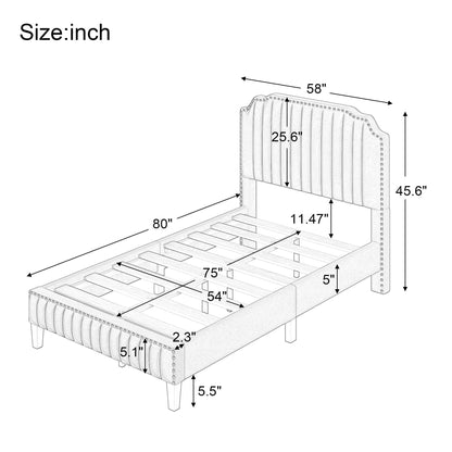 Green Upholstered Platform Bed, Full Size Bed Frame with Solid Wooden Slat Support and Curved Upholstered Wingback Headboard, Heavy Duty Full Bed Mattress Foundation, No Box Spring Required