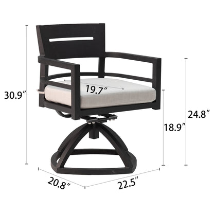 Outdoor Patio K/D Aluminum Stationary Dining Chairs 2PCS with Outdoor-grade Sunbrella Fabric Cushions, Branch-Like Backrest ,FSC-Certified Wood Armrests, Bourbon Brown