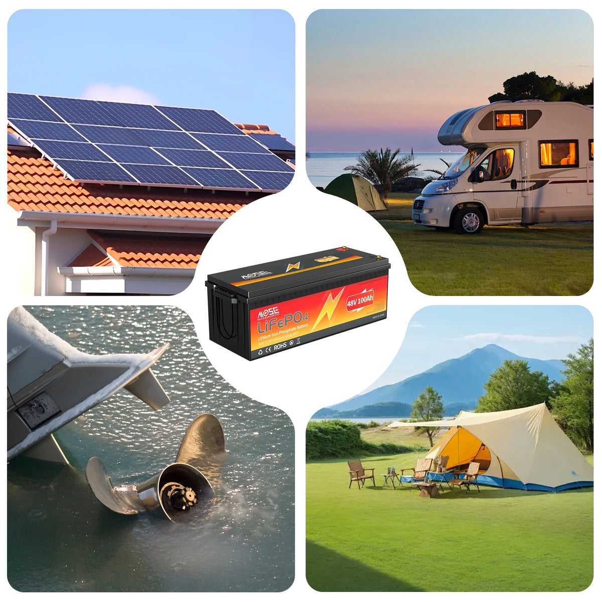 48V 100Ah Golf Carts LiFePO4 Battery,200A BMS,MOSEWORTH Lithium Batteries  with Charger,for RV,Solar,Trolling Motor,Marine,15000+Deep Cycles,2C Rate Discharging