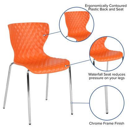 BizChair 4 Pack Contemporary Design Orange Plastic Stack Chair