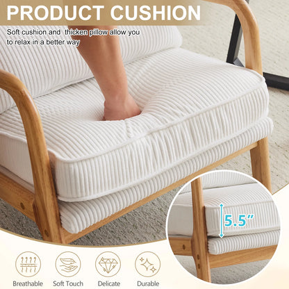 Ktaxon Accent Chair Corduroy Upholstered Armchair, Reading Club Chair with Pillow and Solid Wood Frame for Living Room Bedroom Furniture Off White