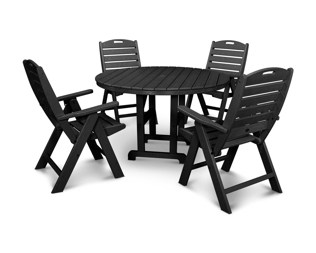 POLYWOOD Nautical 5 Piece Transitional Outdoor Folding Dining Table Set, Gray