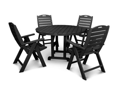 POLYWOOD Nautical 5 Piece Transitional Outdoor Folding Dining Table Set, Gray