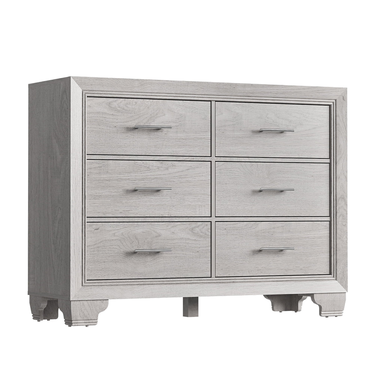Homhougo White Dresser for Bedroom 6 Drawer, Wood Organizer Storage Cabinet with Gray Strip Drawer Door, Chest of Drawers for Closet, Living Room, Hallway, Nursery, Kids Bedroom