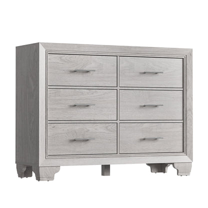 Homhougo White Dresser for Bedroom 6 Drawer, Wood Organizer Storage Cabinet with Gray Strip Drawer Door, Chest of Drawers for Closet, Living Room, Hallway, Nursery, Kids Bedroom