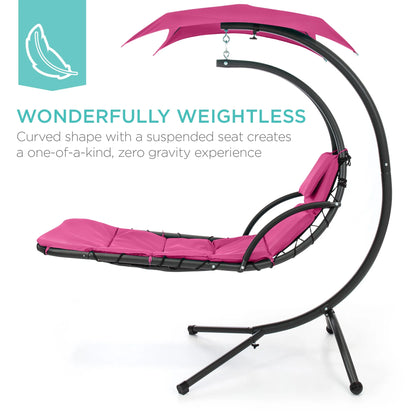 Best Choice Products Hanging Curved Chaise Lounge Chair Swing for Backyard, Patio w/ Pillow, Shade, Stand - Teal