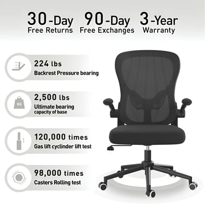Hbada Office Chair, Ergonomic Desk Chair, Computer Mesh Chair with Lumbar Support and Flip-up Arms, Gray