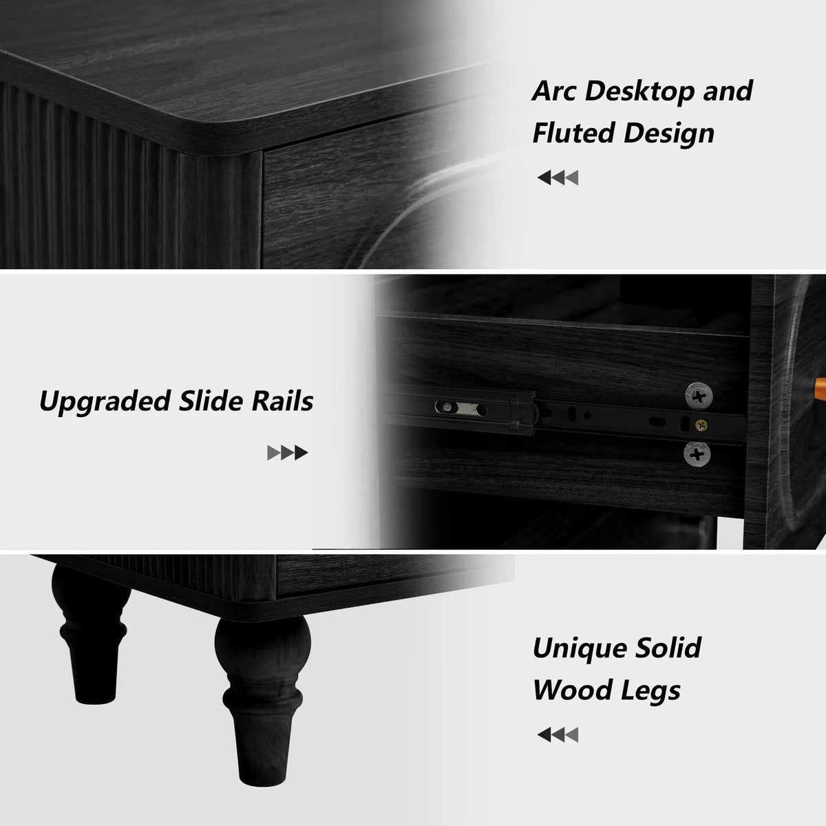 YOCWO 3 Drawer Nightstand, Classic Chest of Drawers with Arc Edge, Walnut