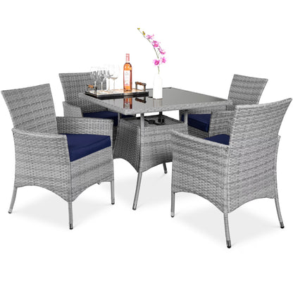 Best Choice Products 5-Piece Indoor Outdoor Wicker Patio Dining Table Furniture Set w/ Umbrella Cutout, 4 Chairs - Gray