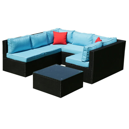 7 Piece Patio Furniture Sets Outdoor Sectional PE Rattan Outdoor Furniture Patio Conversation Set with Cushions and Glass Coffee Table, for Balcony Lawn and Garden, Gray