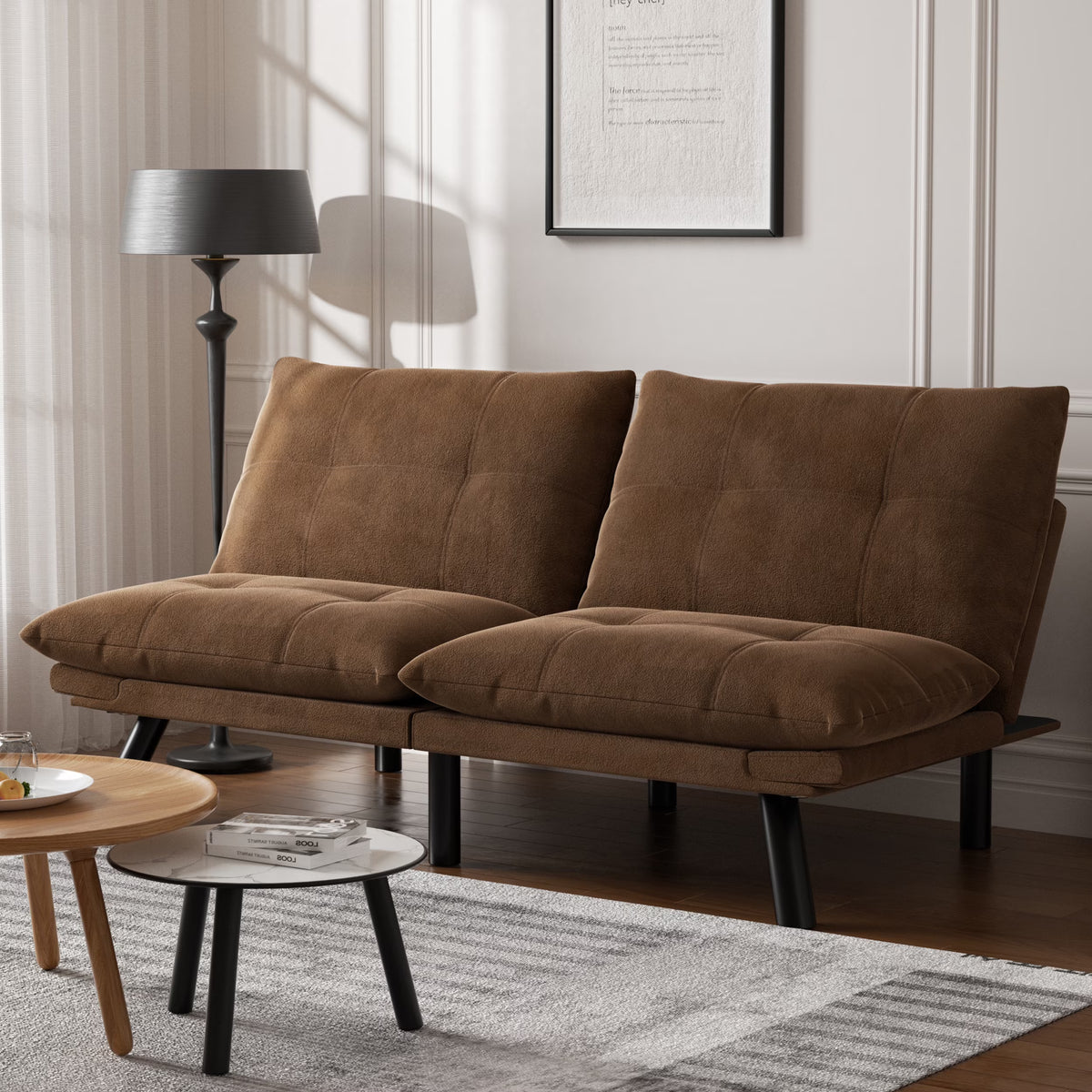 PAPROOS Convertible Sofa Bed, Folding Futon Sofa Bed, Upholstered Sofa Bed Couch, Loveseat Sleeper Sofa for Small Space, Apartment, Living Room, Cream