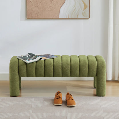 Zesthouse 63�� End of Bed Bench, Linen Tufted Upholstered Ottoman Bench with Padded Seat and Solid Wood Leg, Modern Entryway Bench for Bedroom, Living Room, Beige