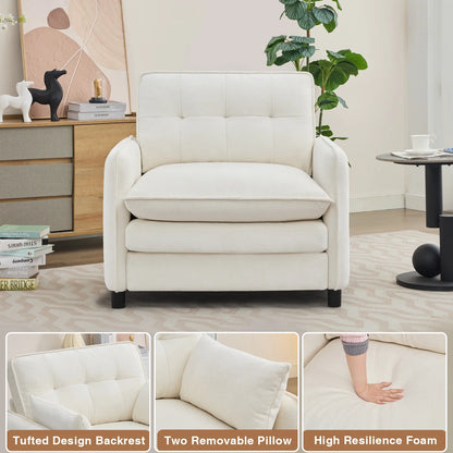 Aemeios Upholstered Chenille OversizedAccent Armchairs with Ottoman and Side Pocket, Cream
