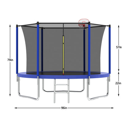 Alvantor 8Ft Kids Trampoline Round Trampolines with Basketball Hoop & Enclosure Net, Age 3-10 Blue