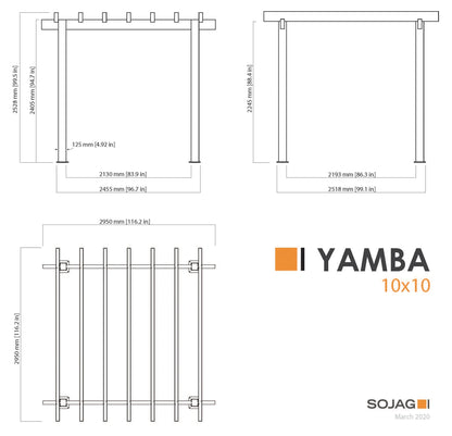 Sojag Outdoor 10' x 10' Yamba Pergola Square Shaped Gazebo, Dark Grey